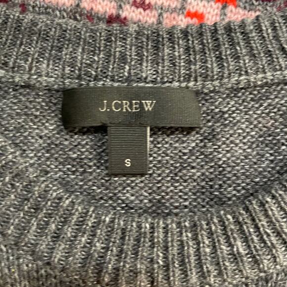 J Crew Sweater Sz S Grey Abstract Fair isle‎ Nordic Wool Mohair Acrylic Pullover - Picture 3 of 7